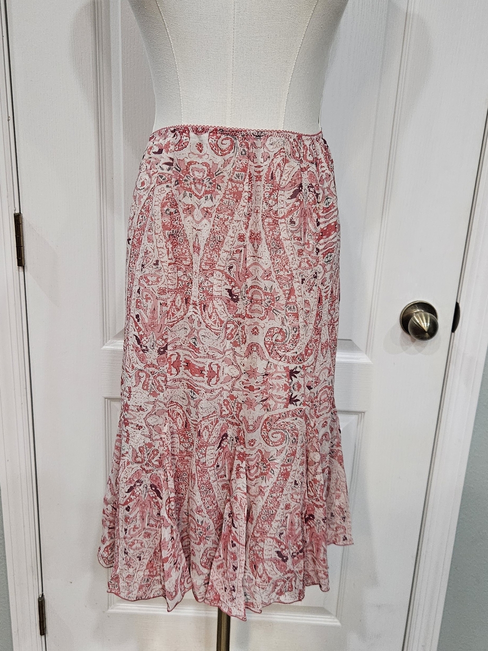 Nine West Pink Paisley Midi Skirt